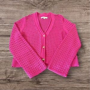 LOFT Bright Pink Open-Knit Cardigan